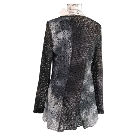 Y2K Grey Asymmetrical Patchwork Mesh Knit Tie Dye Tunic - Picture 2 of 6
